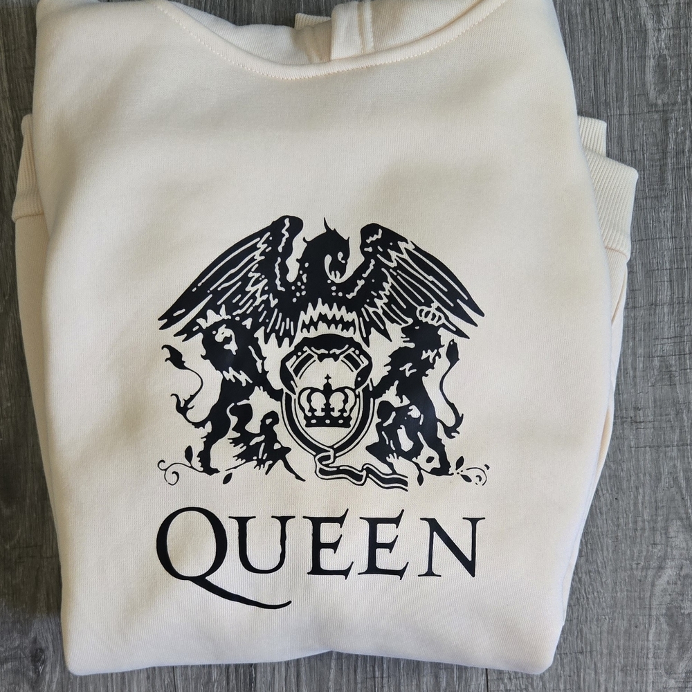 Queen: Cream " Unisex" Hoodie with Black Graphic - Picture 3 of 6